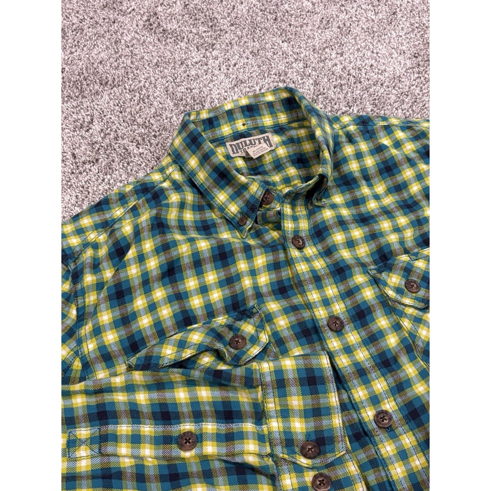Duluth Trading Co Mens XL Plaid Button Down Shirt Green Yellow Blue Long Sleeve